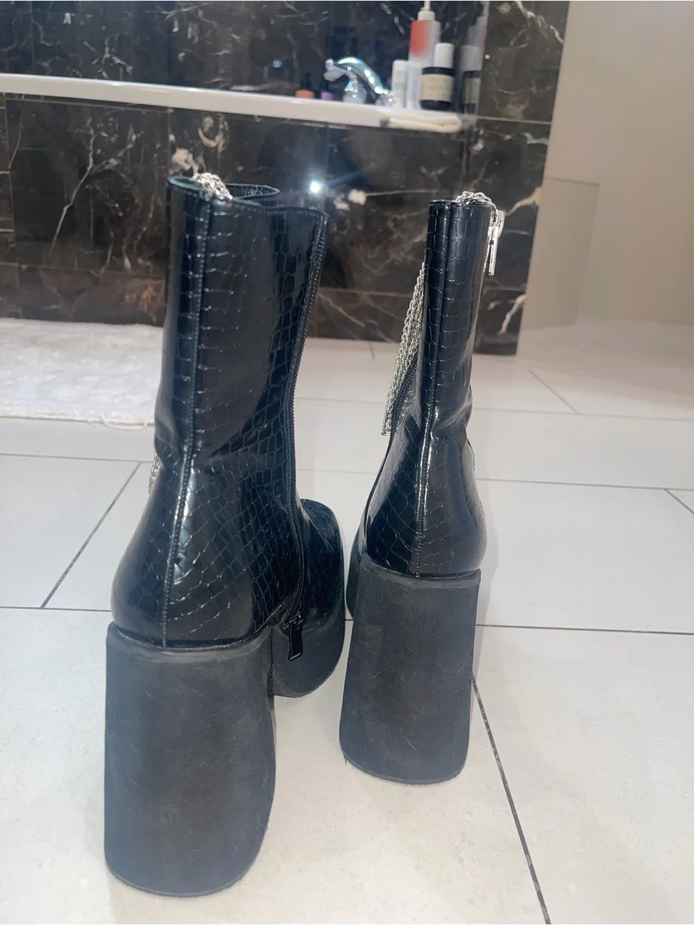 Dolls Kill Arnor Croc Chain Platform Boots Black Size 9